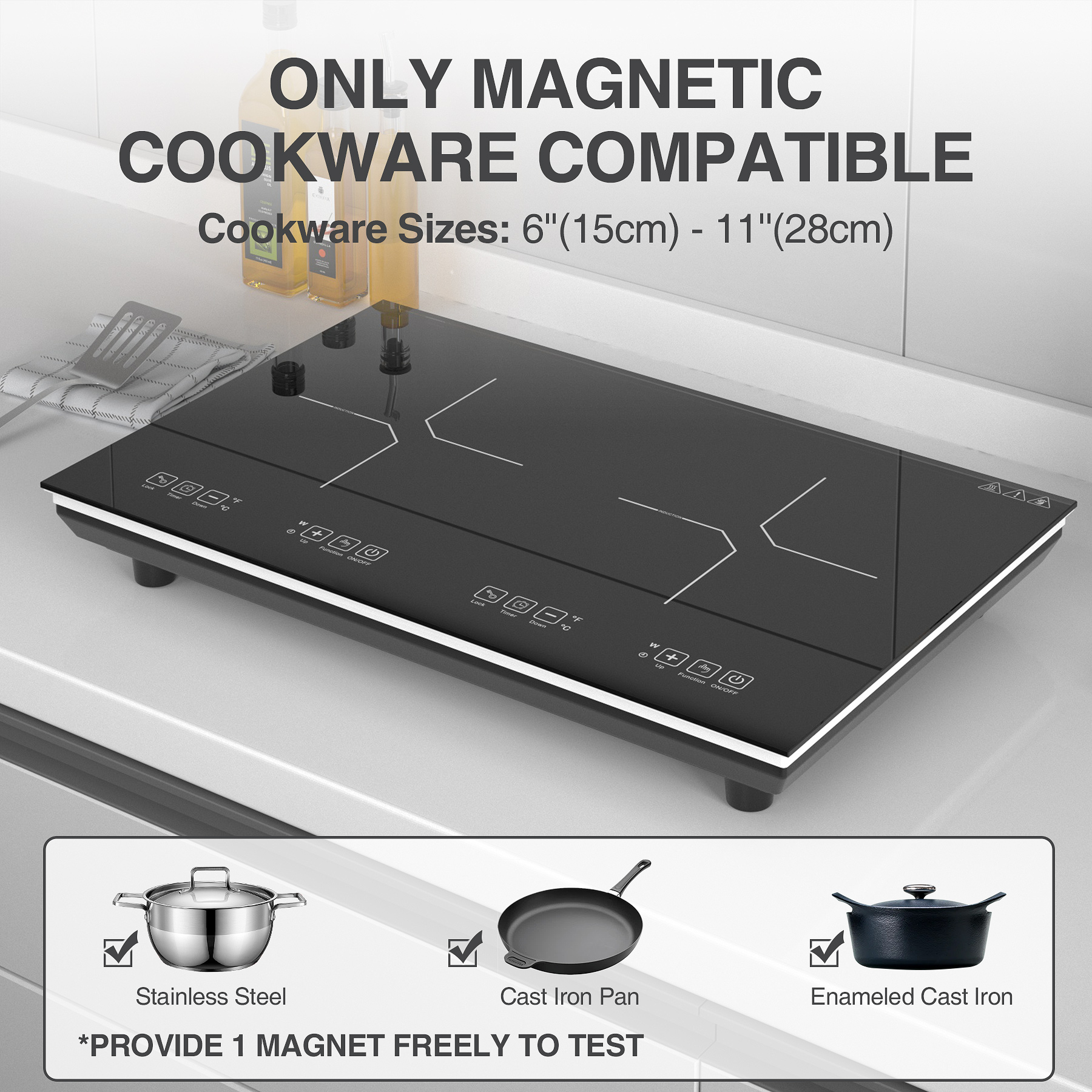 Double Induction Cooktop, 4000W Countertop Burner Hot Plate LCD Sensor Touch Energy-Saving Portable Induction Cooktops 2 Burner with Child Safety Lock & Timer, 110~120V