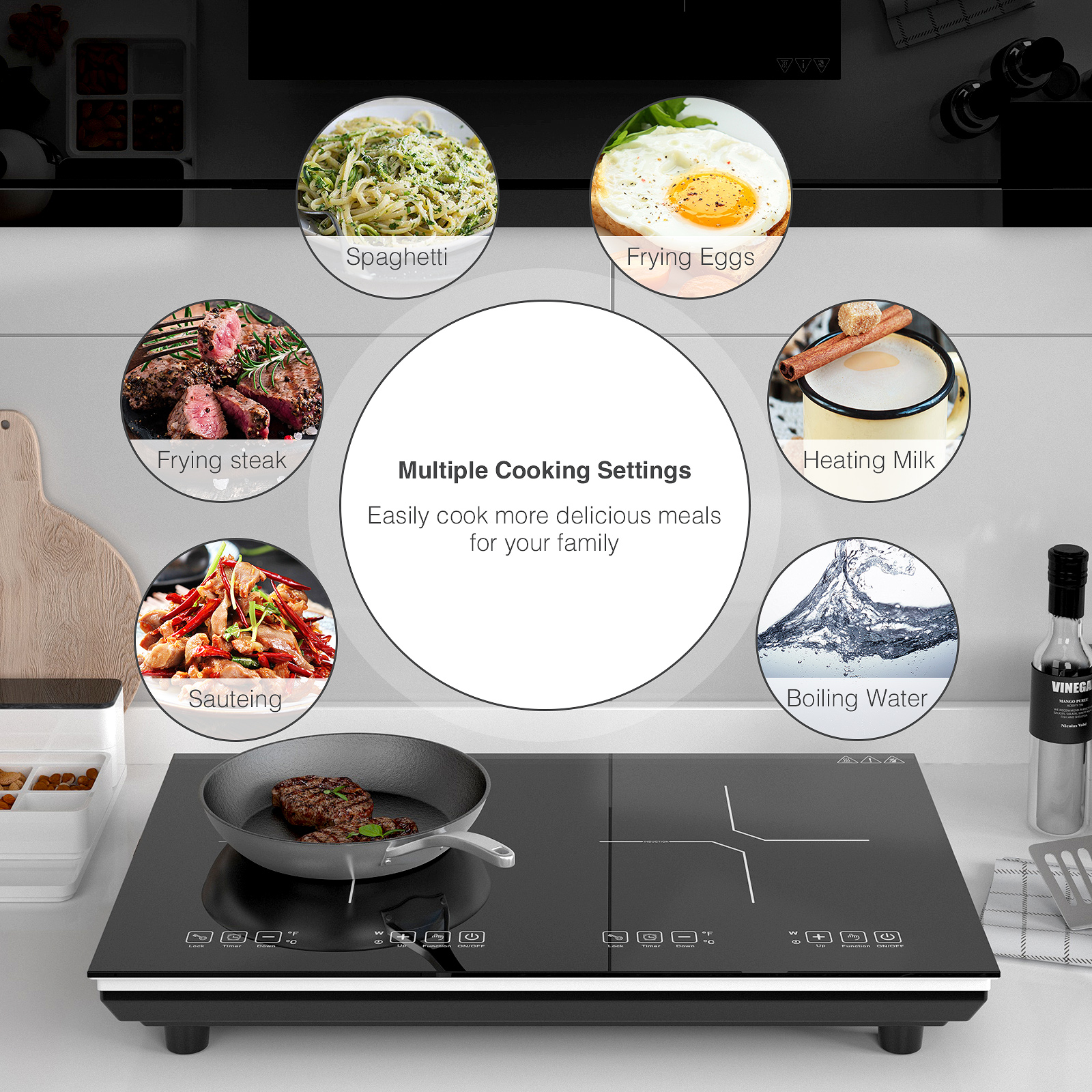 Double Induction Cooktop, 4000W Countertop Burner Hot Plate LCD Sensor Touch Energy-Saving Portable Induction Cooktops 2 Burner with Child Safety Lock & Timer, 110~120V