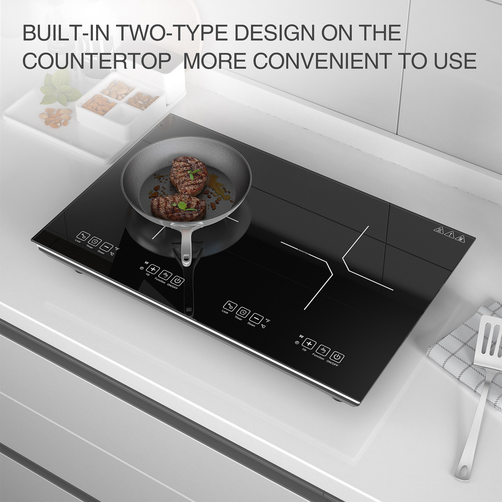 Double Induction Cooktop, 4000W Countertop Burner Hot Plate LCD Sensor Touch Energy-Saving Portable Induction Cooktops 2 Burner with Child Safety Lock & Timer, 110~120V