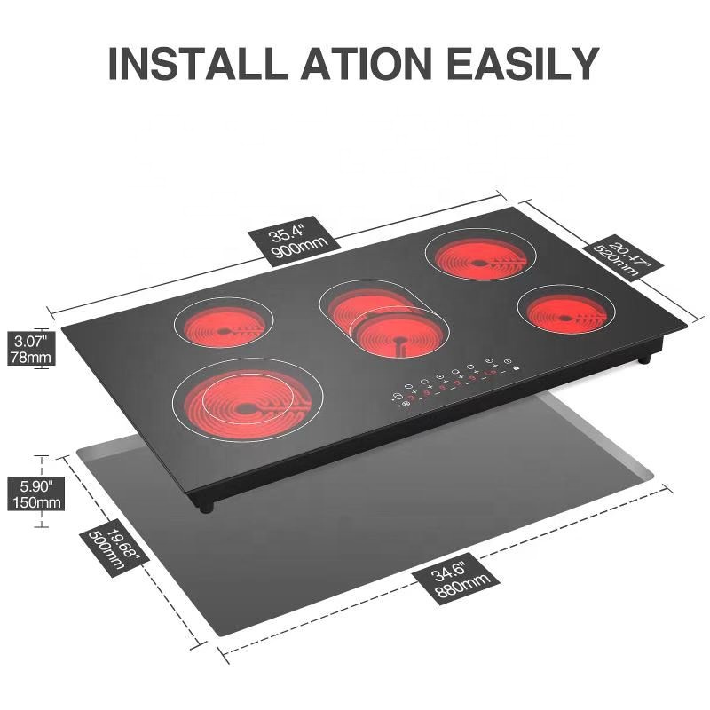 Induction Cooktop, 240V Electric Cooktop 900*520*78 MM, LED Touch Screen Burner, Overheat Protection Function Hot Plate, 9 Temperature And Power Choice, Safety Lock, Special Design Glass Panel Stove