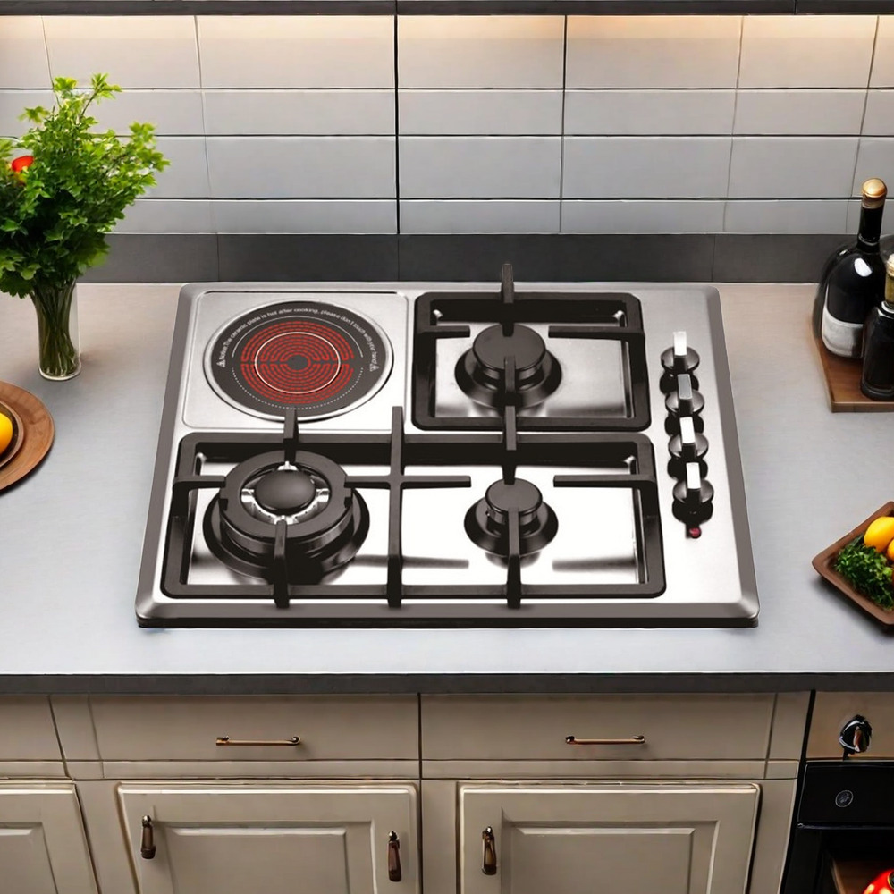 Hot Sale High Quality 4 Burner Stainless Steel Gas and Electric Cooker, Built-in Multi-Use Cooktop for Kitchen Appliances
