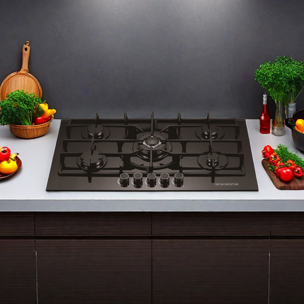 THREEMI Best Selling High Quality 5 Burner Built-in Tempered Glass Gas Stove, Kitchen Appliance from Custom Golden Supplier