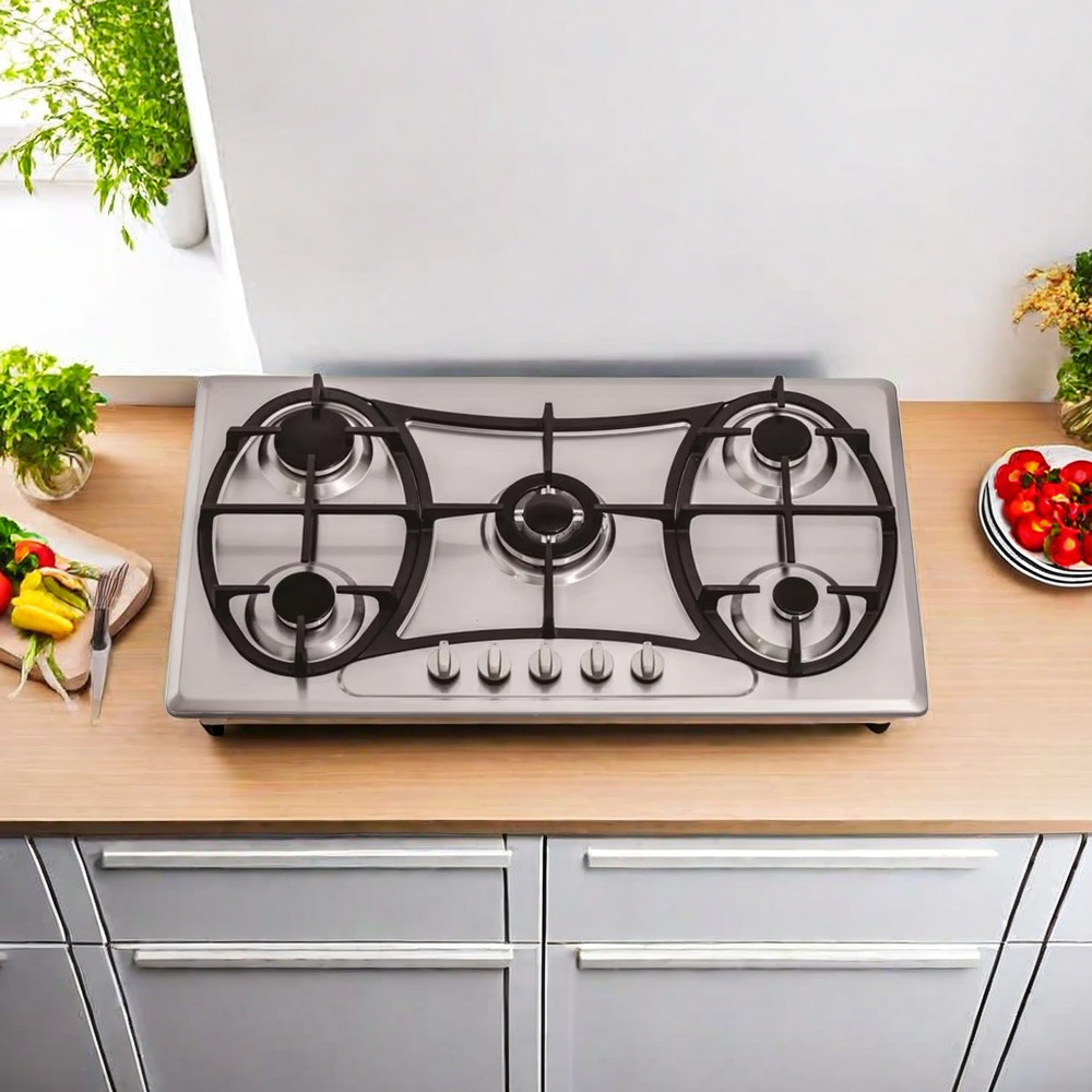 THREEMI FACTORY Wholesale Hot Sale Stainless Steel Built In 5 Burner Gas Cooktop Sleek Silver Cooker for Modern Kitchens